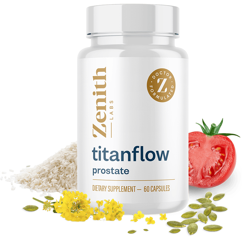 TitanFlow prostate supplement bottle by Zenith Labs